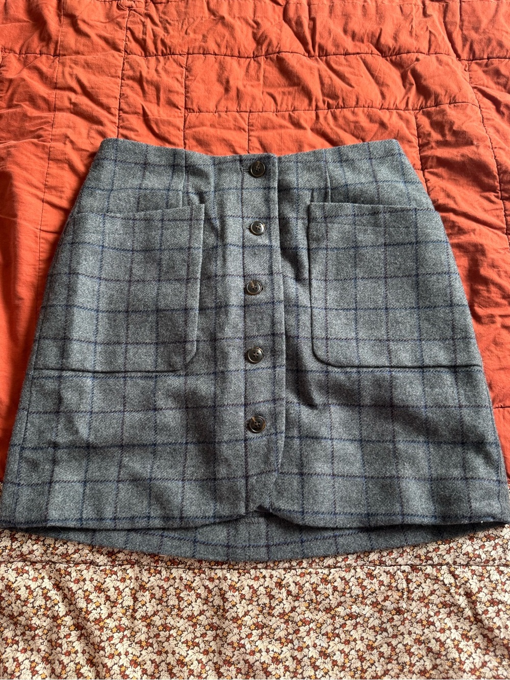 Madewell Blue-Gray Windowpane Button-Front Mini Skirt